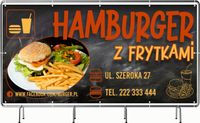 BANER REKLAMOWY 200x100 cm projekt w cenie oczkowany HAMBURGER Z FRYTKAMI