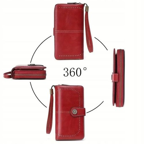 PORTFEL DAMSKI ELEGANCKI DUŻY POJEMNY NA KARTY RFID Z PASKIEM CZERWONY na Arena.pl