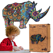 Puzzle Drewniane Układanka Rzadki Nosorożec Zestaw Puzzli A3 Ozdoba Puza3