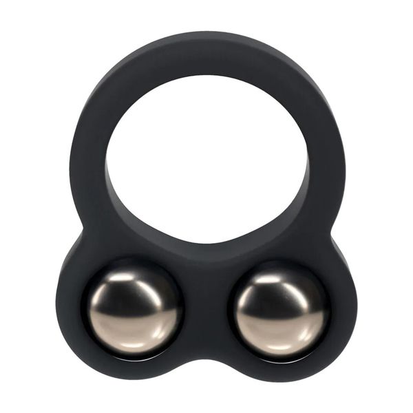 Liquid Silicone Double Weighted Ball Cockring - Black zdjęcie 4