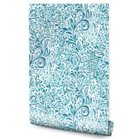 Tapeta Niebieskie ORNAMENTY Akwarelowe Wzory Dekor