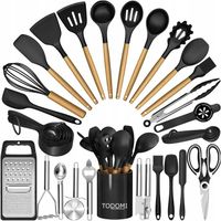 PRZYBORY KUCHENNE ZESTAW AKCESORIÓW KUCHENNYCH XXL SILIKONOWE 34 SZT CZARNE