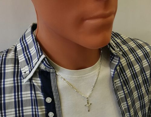 SREBRNY ŁAŃCUSZEK MĘSKI NASZYJNIK PANCERKA SREBRO 925 Z KRZYŻYKIEM GRAWER na Arena.pl