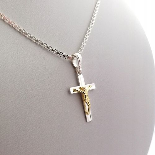 SREBRNY ŁAŃCUSZEK NASZYJNIK Z KRZYŻYKIEM PRÓBA 925 DLA CHŁOPCA NA CHRZEST na Arena.pl