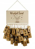 KALENDARZ ADWENTOWY Drewniany + 24 Domki Zestaw