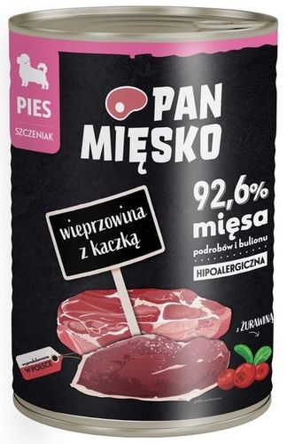 Pan Mięsko Karma mokra dla szczeniąt Wieprzowina z kaczką puszka 400g na Arena.pl