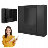 SZAFA GARDEROBA LIVIA 4DRM OTWIERANA CZARNA DUŻA SZUFLADY 200CM DRĄŻEK