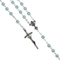 Różaniec do Pierwszej Komunii - niebieskie szklane koraliki