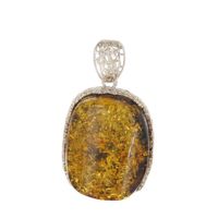 Zawieszka - Bursztyn zielony z łuskami w srebrze