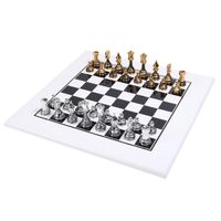 WŁOSKI ZESTAW MOSIĄDZ/DREWNO ZŁOTO/SREBRO FANTASY+SZACHOWNICA BIAŁY/CZARNY
