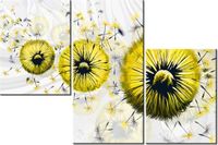 60 90CM OBRAZ 3 ELEM ŻÓŁTE DMUCHAWCE 5 ŚCIENNY DRUK PŁÓTNO