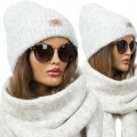 CZAPKA DAMSKA CIEPŁA Wywijana prążkowana Zimowa z wełną Beanie PREMIUM