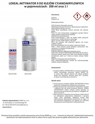 AKTYWATOR DO KLEJÓW CYJANOAKRYLOWYCH CA LOXEAL 9 SPRAY 200 ml na Arena.pl