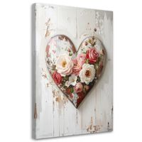 Obraz do salonu sypialni, 3D Serce miłość kwiaty w stylu shabby