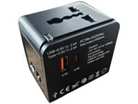 Adapter podróżny USA/UE/UK/AUS Wielofunkcyjna ładowarka turystyczna 2x 2.4A USB + Typ-C