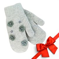 rękawiczki cute kwiaty i perełki szare rek128