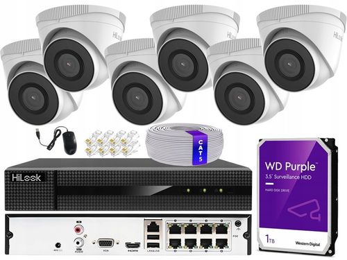 Zestaw Monitoringu 6 Kamer IP 5Mpx Rejestrator PoE Hilook By Hikvision na Arena.pl