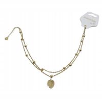 Podwójna bransoletka na nogę Kuleczki Liść monstery kolor złoty