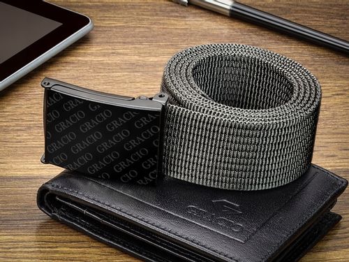 GRACIO Pasek Parciany Męski do Spodni Szary Klamra Zacisk 115cm na Arena.pl