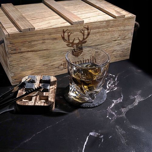 Zestaw do Whisky Skrzynka z Grawerem Kamienie Szczypce Prezent dla Mężczyzn na Arena.pl