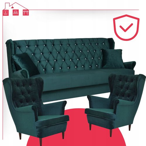 Zestaw wypoczynkowy uszak wersalka z fotelami Gaja ZIELONY na Arena.pl