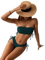 Strój kąpielowy dwuczęściowy bikini bandeau wysoki stan prążkowany M