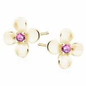 DELIKATNE POZŁACANE SREBRNE KOLCZYKI KWIATY KWIATKI FLOWERS RÓŻOWE CYRKONIE