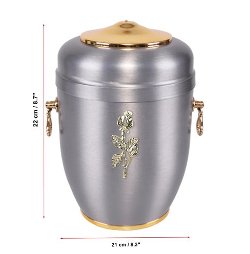 Piękna srebrna metalowa urna kremacyjna na prochy / Plakietka na Arena.pl