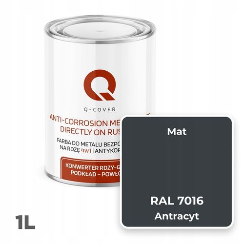 FARBA DO METALU NA RDZĘ OCYNK ALUMINIUM STAL 1L 4w1 ANTRACYT RAL 7016 MAT na Arena.pl