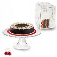 Patera szklana z podstawą na ciasto i tort elegancka Edwanex Karo 28 cm