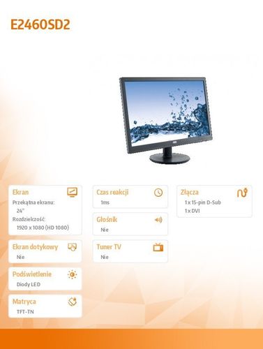 AOC 24'' e2460Sd2 LED DVI 1ms Czarny na Arena.pl