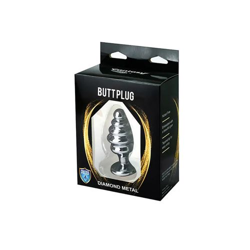 silver medium ribbed butt plug with pink crystal na Arena.pl