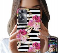 ETUI DO OPPO A79 5G - KWIATKI W CZARNO - BIAŁE PASKI WZORY