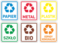 ZESTAW 6 szt. Naklejki na kosze segregacja śmieci pojemnik