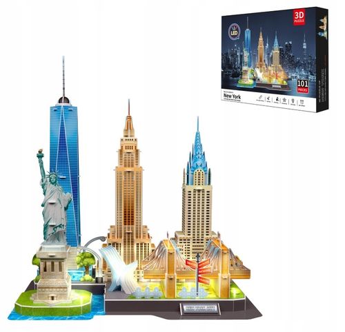 PUZZLE 3D MIASTO NOWY JORK PANORAMA NEW YORK ŚWIATŁO LED 101 ELEMENTÓW na Arena.pl