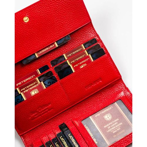 lakierowany, duży portfel damski w kolorze czerwonym z systemem na Arena.pl