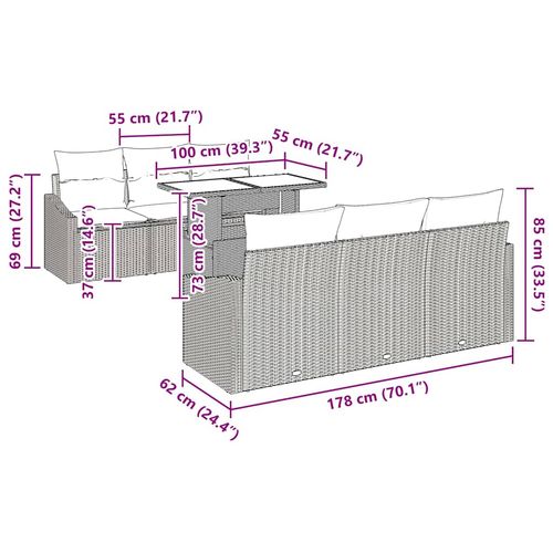 Zestaw Sof na Ogród 7 pcs Jasnoszary Polirattan na Arena.pl
