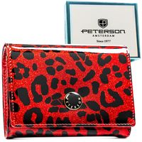 czerwony portfel damski ze skóry ekologicznej i naturalnej w cętki