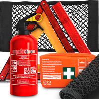 Gaśnica Ogniochron 1kg Apteczka DIN Trójkąt Ostrzegawczy Organizer Siatka