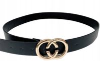 DAMSKI PASEK CZARNY ZŁOTA KLAMRA UNIWERSALNY