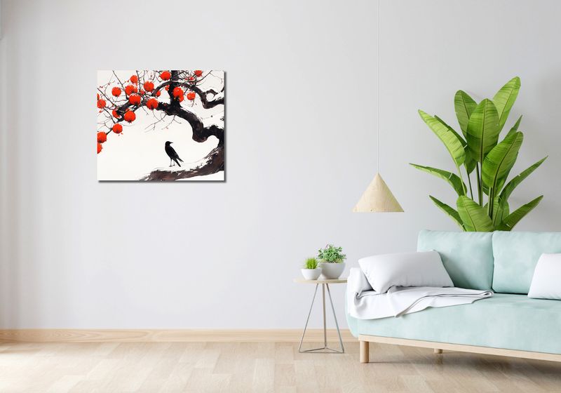 Obraz 70x60cm Kruk przy Drzewie zdjęcie 2