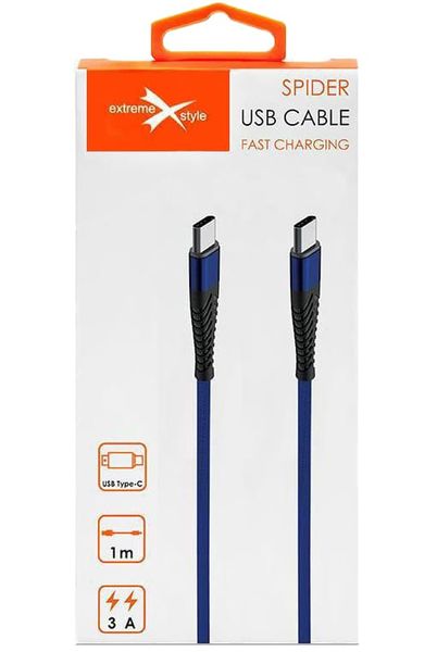 Kabel USB Typ-C - USB Typ-C Spider oplot (1 m, niebieski) zdjęcie 5