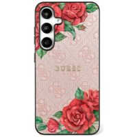 Etui Guess Leather 4G Flowers Print MagSafe Samsung Galaxy S25 różowy