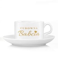 Filiżanka do Kawy ze Złotym Nadrukiem + Spodek Prezent na Dzień Babci