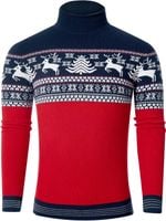 Świąteczny Męski Sweter Golf Zimowy Ciepły Dzianinowy Czerwono Niebieski XL