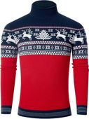 Świąteczny Męski Sweter Golf Zimowy Ciepły Dzianinowy Czerwono Niebieski XL