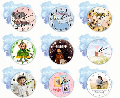 ZEGAR ścienny PREZENT duży wybór wzorów DLA DZIECKA z imieniem na Arena.pl