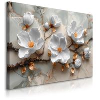 OBRAZ NA PŁÓTNIE DO SALONU KWIATY MAGNOLIE MARMUR STYL GLAMOUR 3D 100x70
