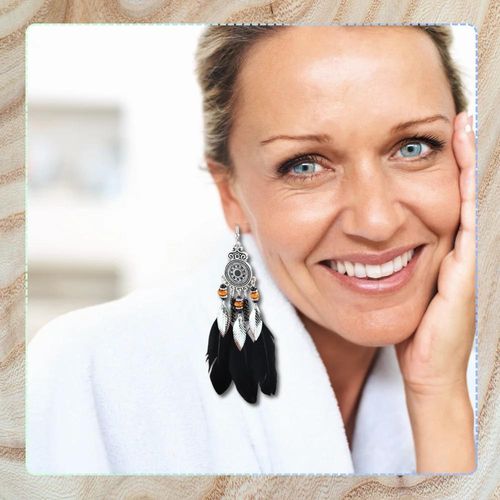 Kolczyki etniczne długie boho wiszące pióra czarne na Arena.pl