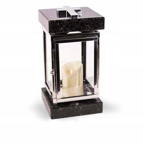 Lampion znicz nagrobny na pomnik srebrny stal nierdzewna + czarny granit na Arena.pl